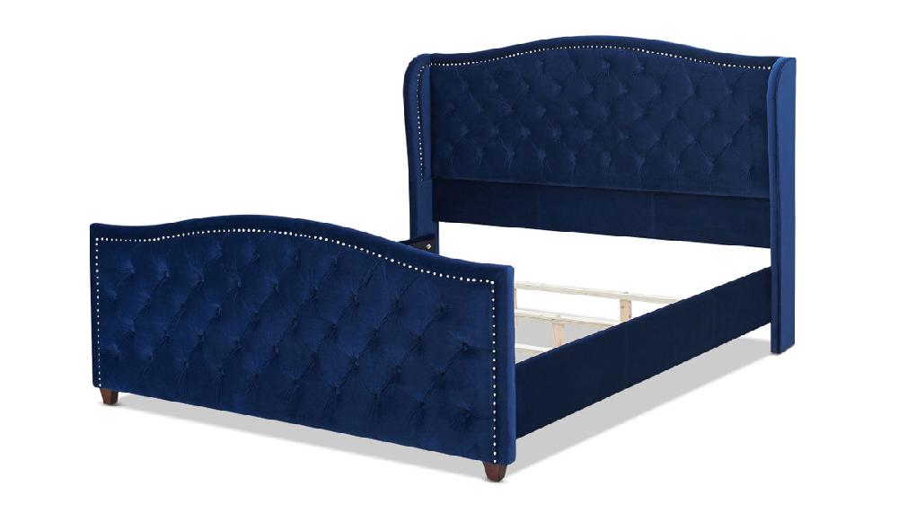 Jennifer Taylor Home Marcella Upholstered Shelter Headboard Bed Set King Navy Blue