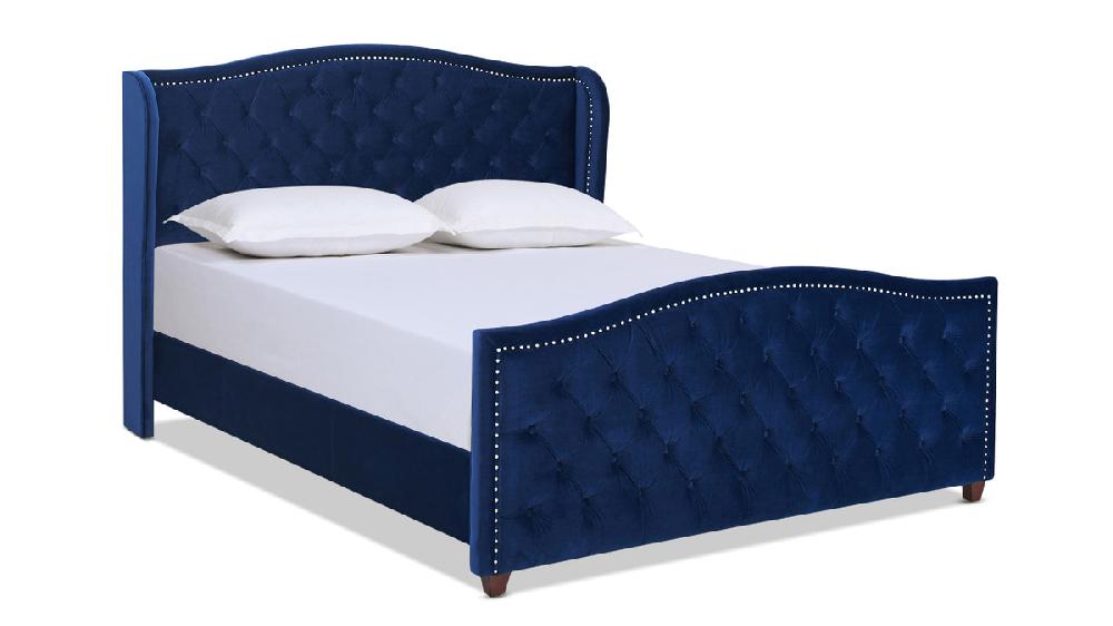 jennifer taylor home Marcella Upholstered Shelter Headboard Bed Set King Navy Blue