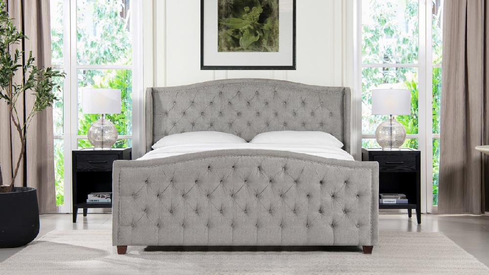 Jennifer Taylor Home Marcella Upholstered Shelter Headboard Bed Set King Silver Grey