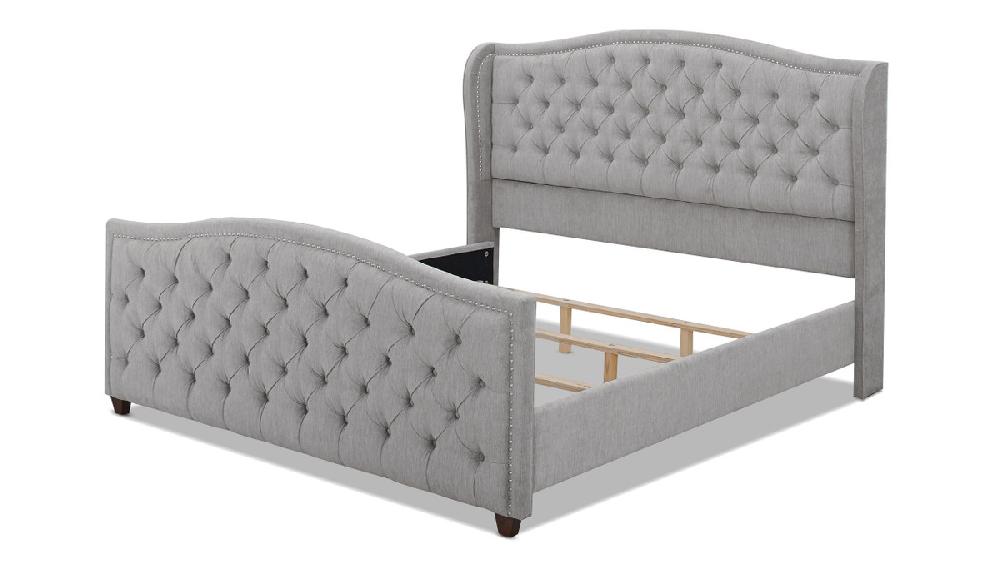 Jennifer Taylor Home Marcella Upholstered Shelter Headboard Bed Set King Silver Grey