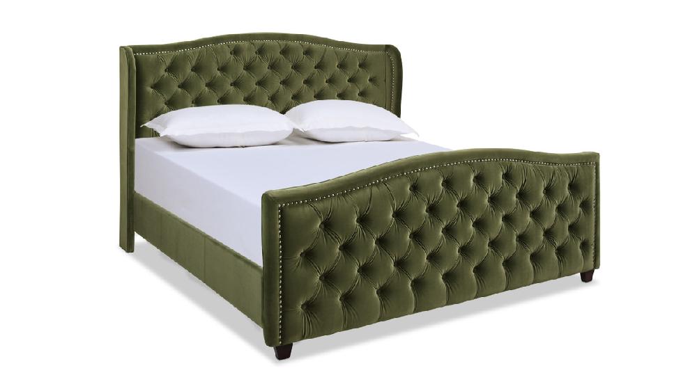jennifer taylor home Marcella Upholstered Shelter Headboard Bed Set King Olive Green
