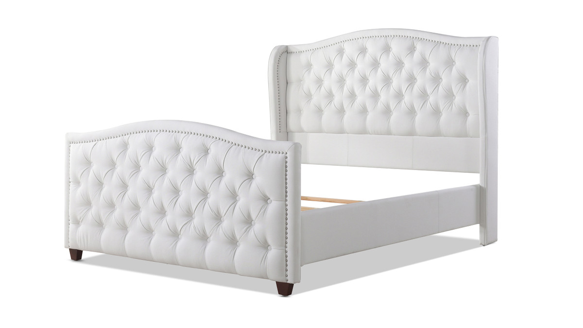 Jennifer Taylor Home Marcella Upholstered Shelter Headboard Bed Set Queen Bright White