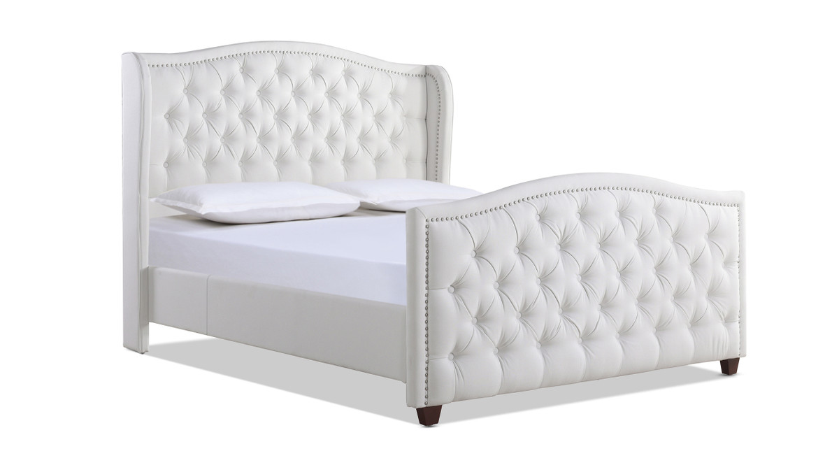 jennifer taylor home Marcella Upholstered Shelter Headboard Bed Set Queen Bright White