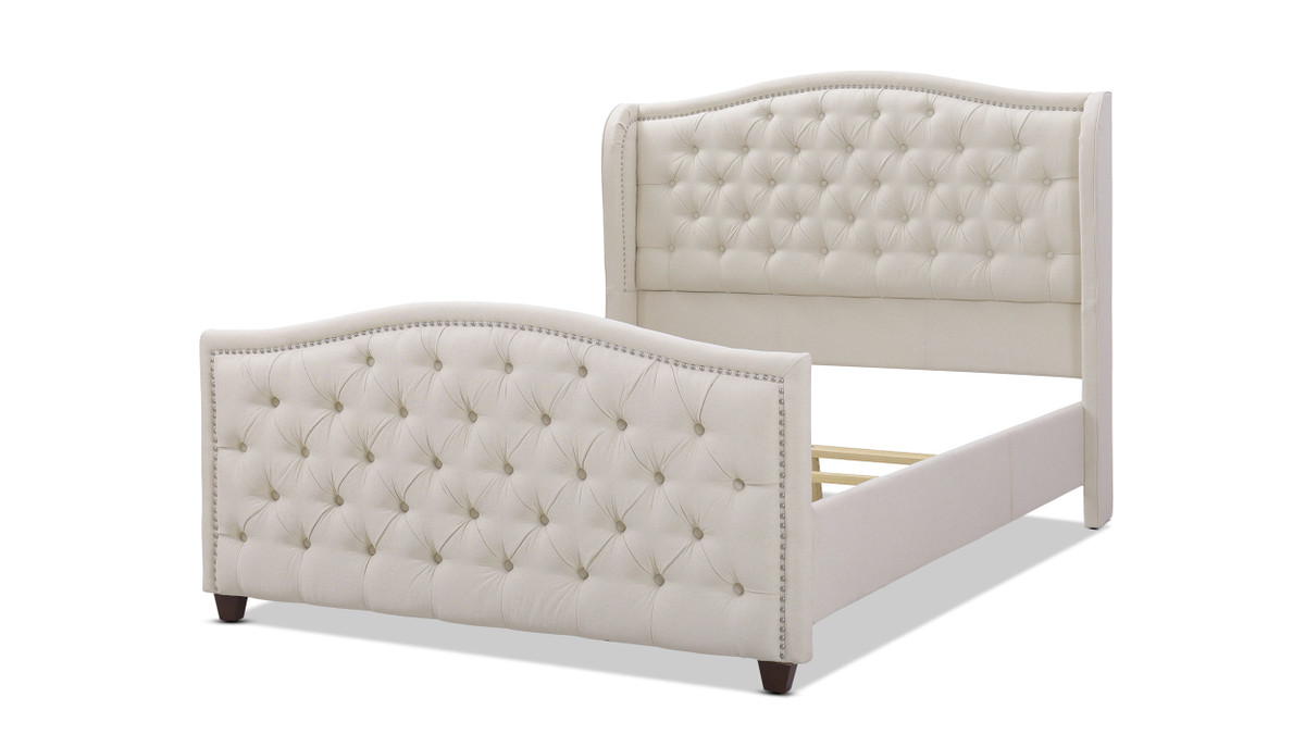 Jennifer Taylor Home Marcella Upholstered Shelter Headboard Bed Set Queen Sky Neutral Beige