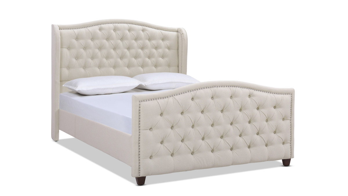 jennifer taylor home Marcella Upholstered Shelter Headboard Bed Set Queen Sky Neutral Beige