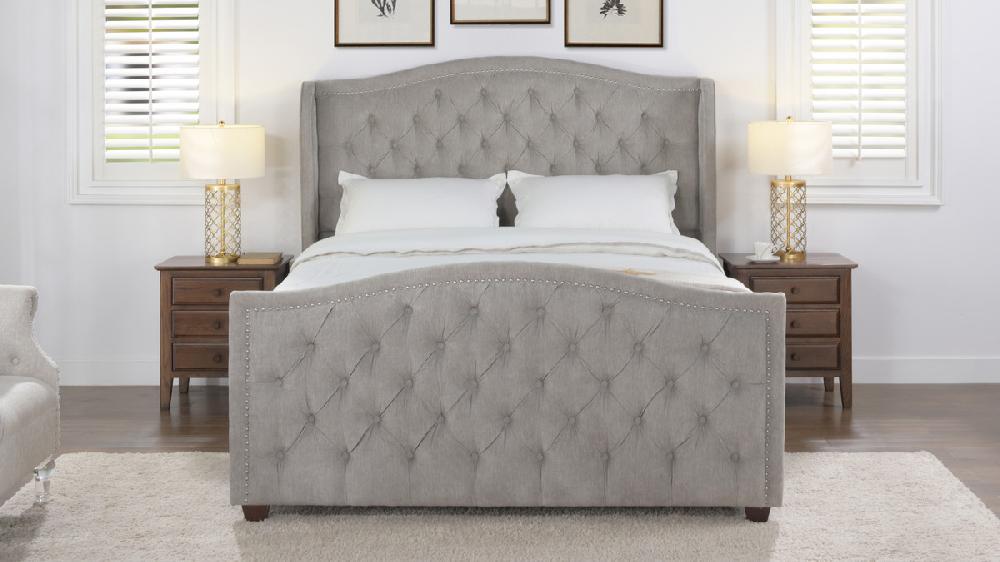 Jennifer Taylor Home Marcella Upholstered Shelter Headboard Bed Set Queen Silver Grey