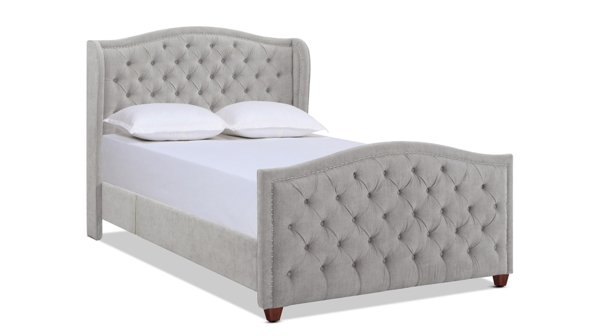 jennifer taylor home Marcella Upholstered Shelter Headboard Bed Set Queen Silver Grey