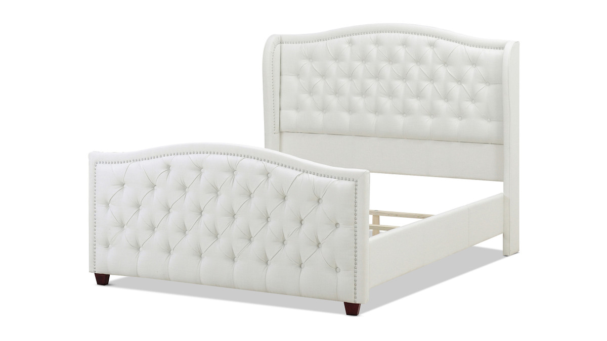 Jennifer Taylor Home Marcella Upholstered Shelter Headboard Bed Set Queen Antique White
