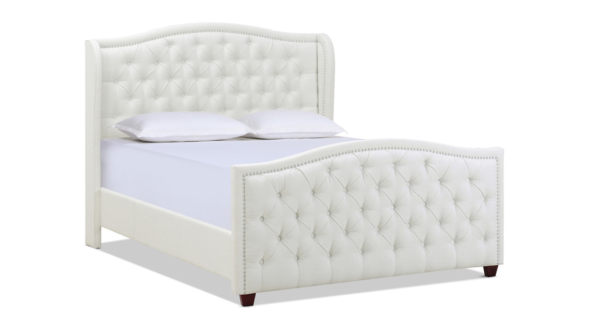 jennifer taylor home Marcella Upholstered Shelter Headboard Bed Set Queen Antique White