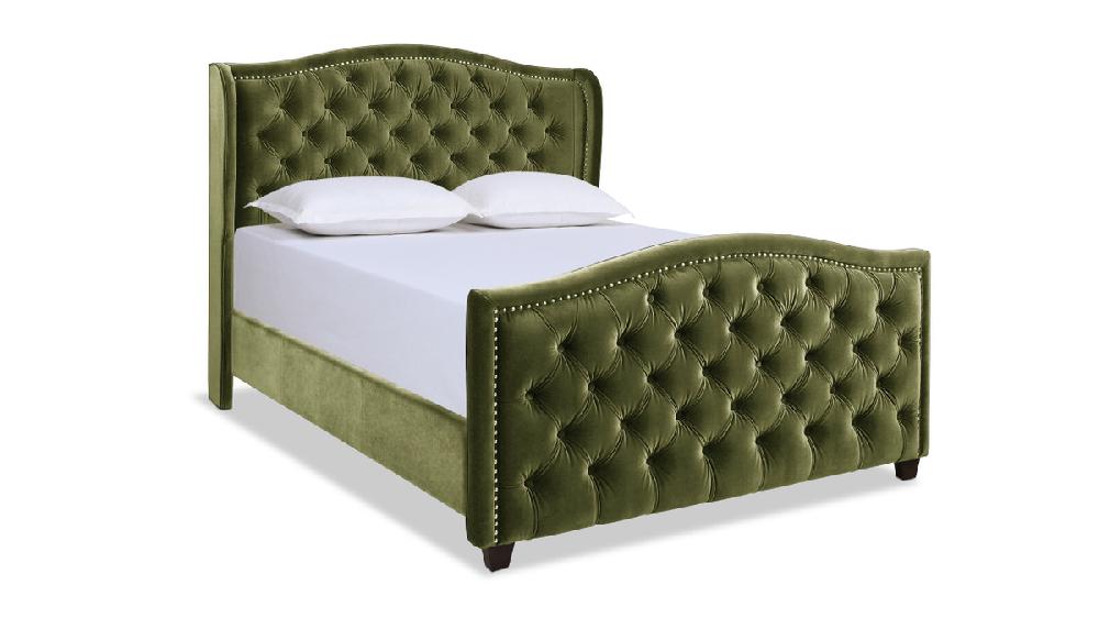 jennifer taylor home Marcella Upholstered Shelter Headboard Bed Set Queen Olive Green