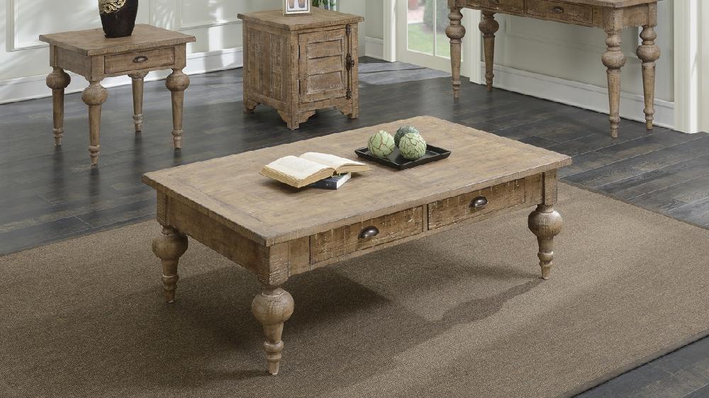 Jennifer Taylor Home Maribelle 52" Coffee Table With Drawers And Turned Legs In Sandstone Gray