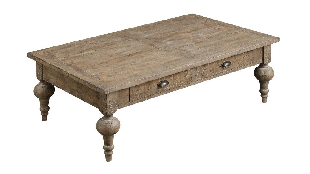 Jennifer Taylor Home Maribelle 52" Coffee Table With Drawers And Turned Legs In Sandstone Gray