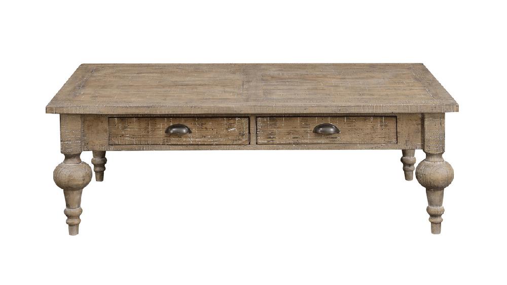 jennifer taylor home Maribelle 52" Coffee Table with Drawers and Turned Legs in Sandstone Gray