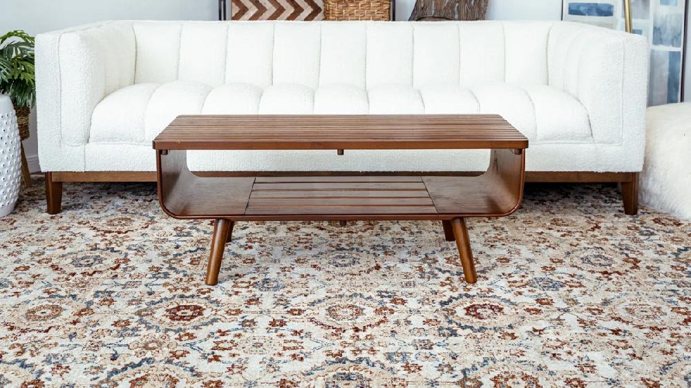 Jennifer Taylor Home Marlo 43.3" Solid Wood Slatted Coffee Table With Open Storage Shelf Walnut