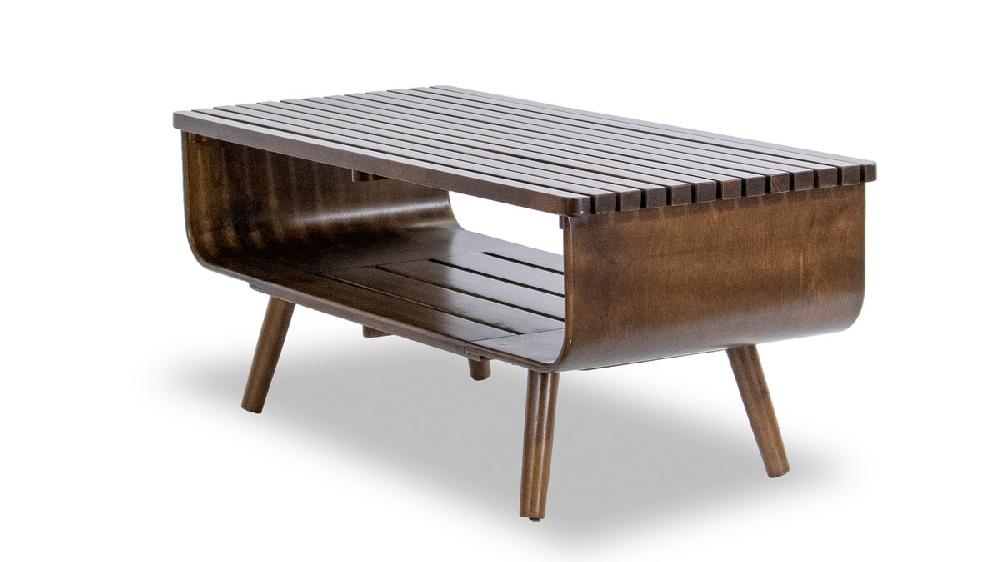 Jennifer Taylor Home Marlo 43.3" Solid Wood Slatted Coffee Table With Open Storage Shelf Walnut