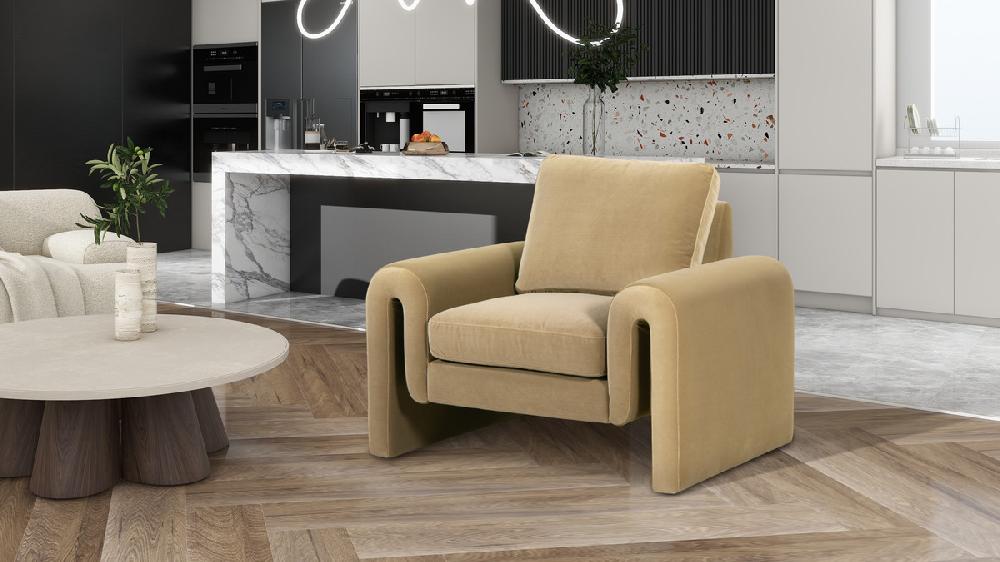 Jennifer Taylor Home Mason 40" Arched Arm Chair Camel Brown Beige