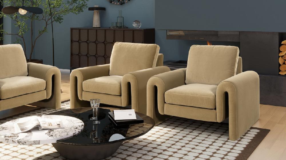 Jennifer Taylor Home Mason 40" Arched Arm Chair Camel Brown Beige