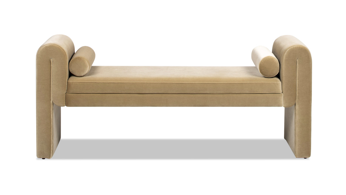 Jennifer Taylor Home Mason 60.5" Arched Arm Bench With Bolster Pillows Camel Brown Beige