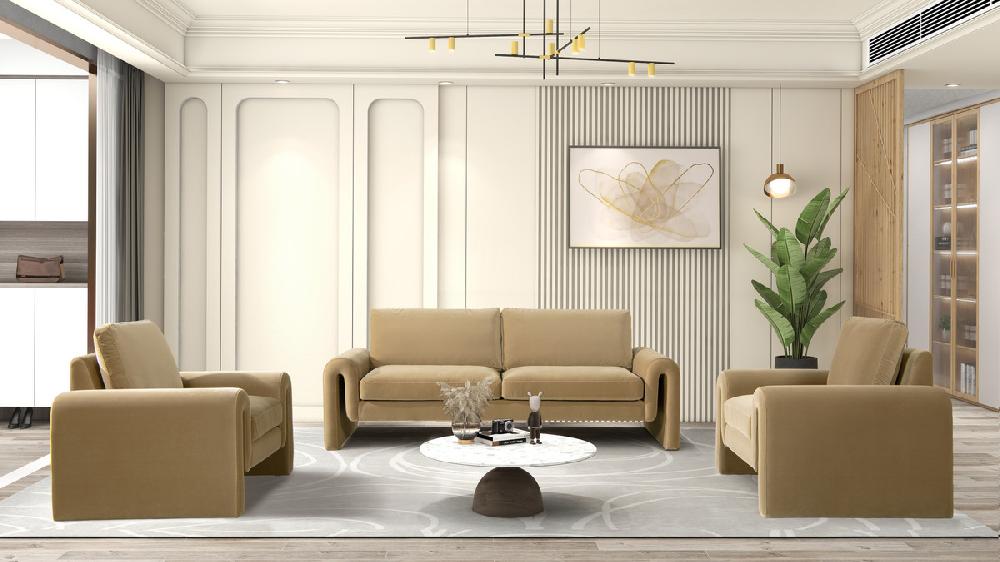 Jennifer Taylor Home Mason 85" Arched Arm Sofa Camel Brown Beige