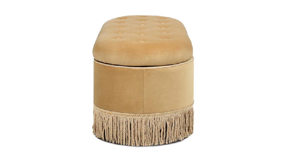 Jennifer Taylor Home Melinda 48.5" Oval Tufted Bullion Fringe Storage Bench Gold