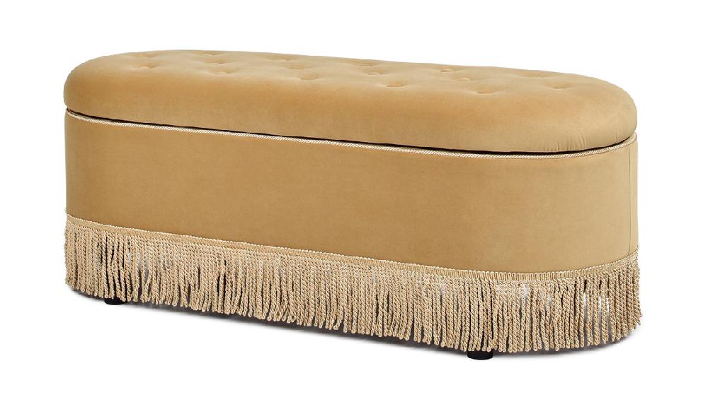 jennifer taylor home Melinda 48.5" Oval Tufted Bullion Fringe Storage Bench Gold