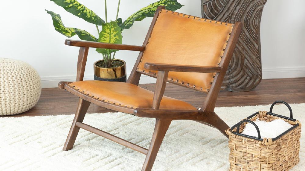 Jennifer Taylor Home Merrin 28" Genuine Leather Lounge Chair With Eucalyptus Wood Frame