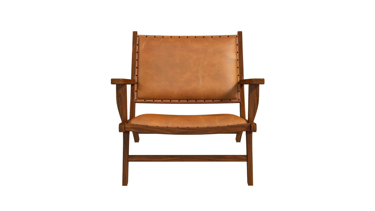 Jennifer Taylor Home Merrin 28" Genuine Leather Lounge Chair With Eucalyptus Wood Frame