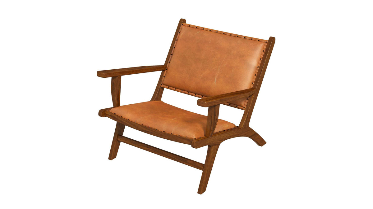 Jennifer Taylor Home Merrin 28" Genuine Leather Lounge Chair With Eucalyptus Wood Frame