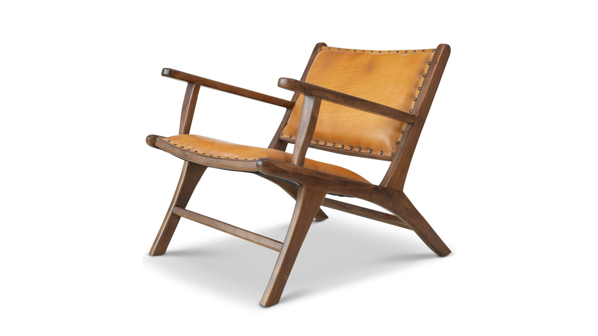 jennifer taylor home Merrin 28" Genuine Leather Lounge Chair with Eucalyptus Wood Frame