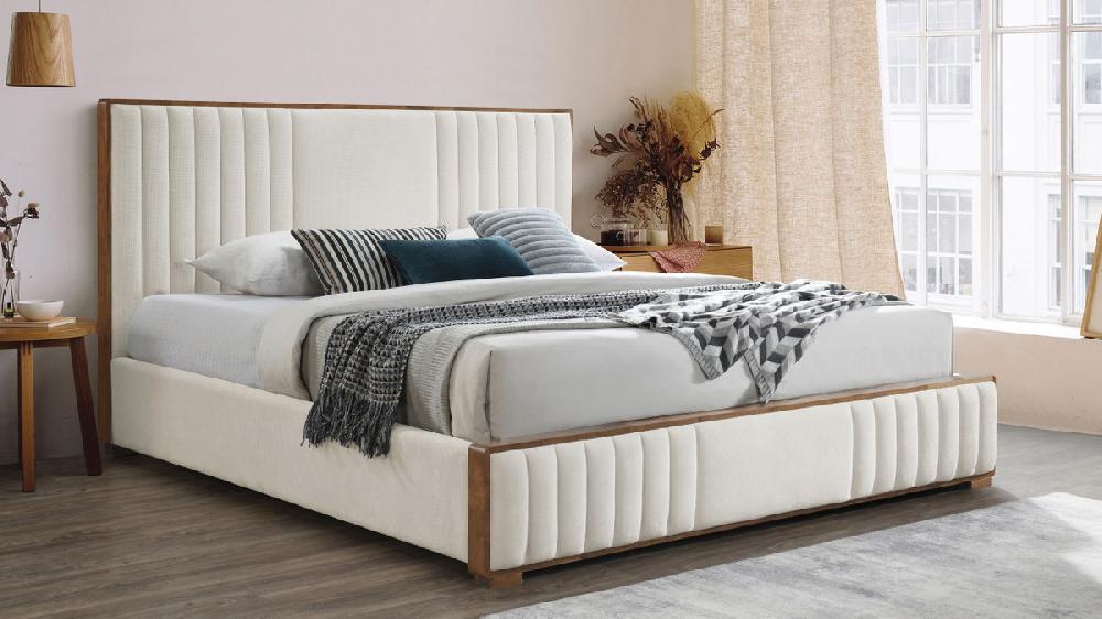 Jennifer Taylor Home Mia Channel Tufted Upholstered Platform Bed King Chenille Beige