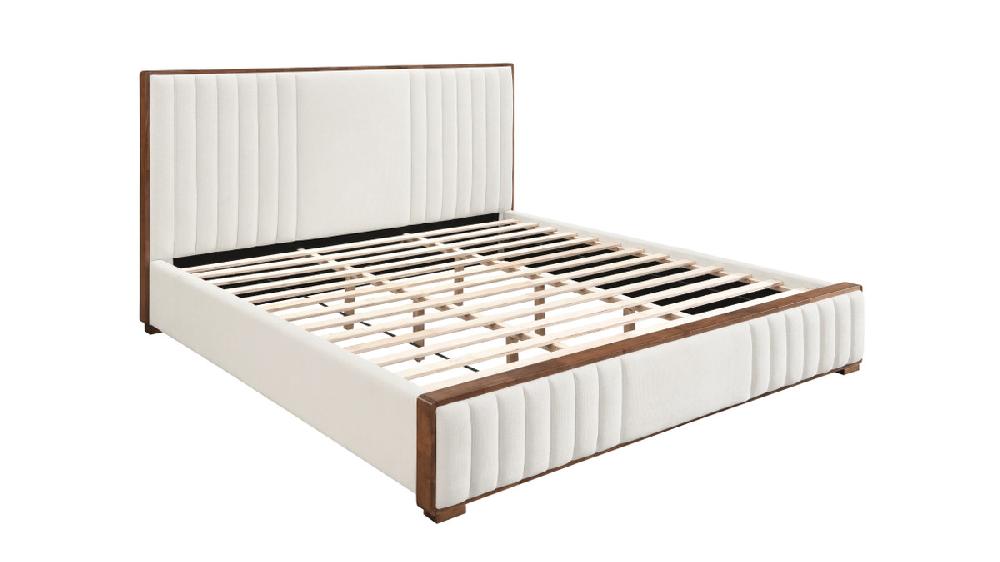 jennifer taylor home Mia Channel Tufted Upholstered Platform Bed Queen Chenille Beige