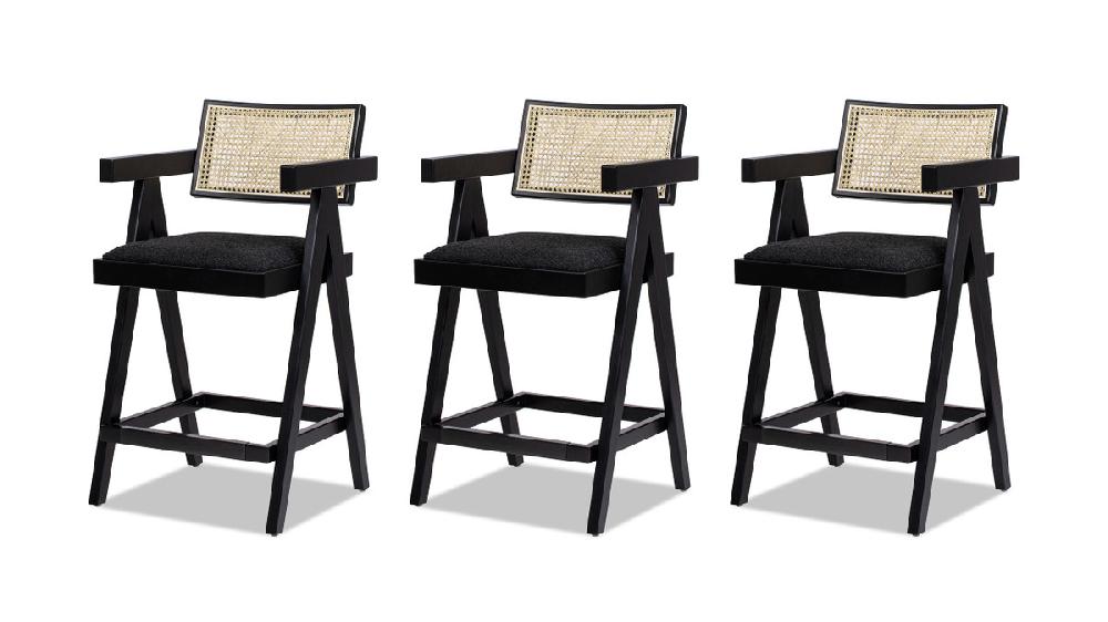 jennifer taylor home Milan 25.5" Modern Resin Webbing Back Counter Stool with Arms Set of 3 Ebony Black Bouclé jennifer taylor home Milan 25.5" Modern Resin Webbing Back Counter Stool with Arms Set of 3 Ebony Black Bouclé