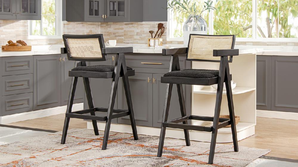 Jennifer Taylor Home Milan 29.5" Modern Resin Webbing Back Bar Stool With Arms Set Of 3 Ebony Black Bouclé