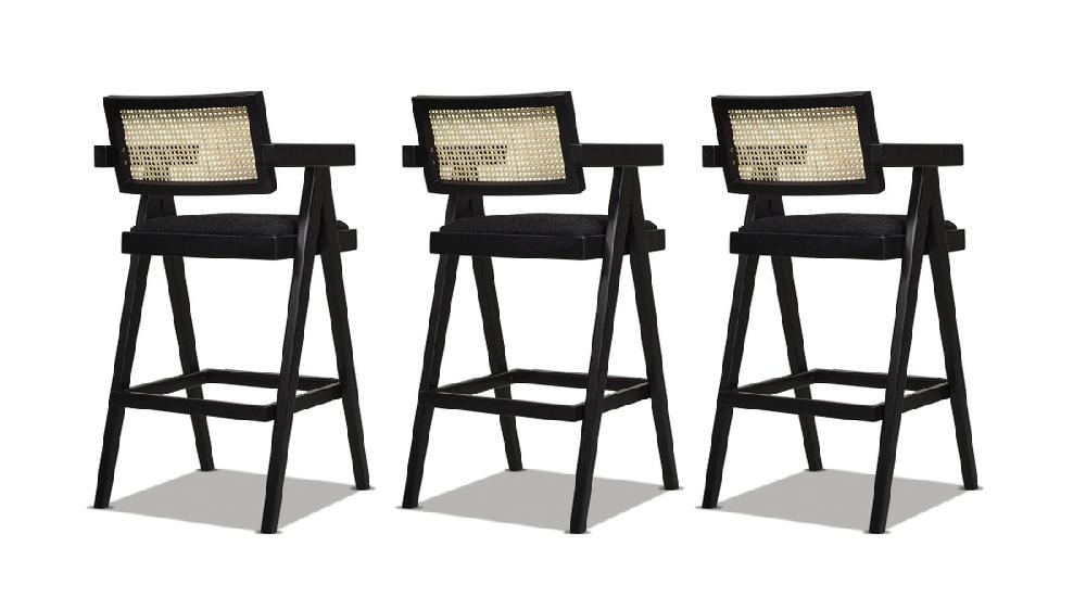 Jennifer Taylor Home Milan 29.5" Modern Resin Webbing Back Bar Stool With Arms Set Of 3 Ebony Black Bouclé