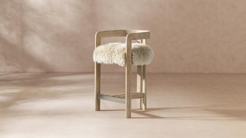 Jennifer Taylor Home Millwick 26.5" Low Back Genuine Fur Counter Stool Natural Blonde