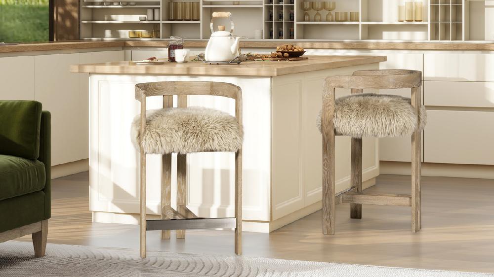 Jennifer Taylor Home Millwick 26.5" Low Back Genuine Fur Counter Stool Natural Blonde