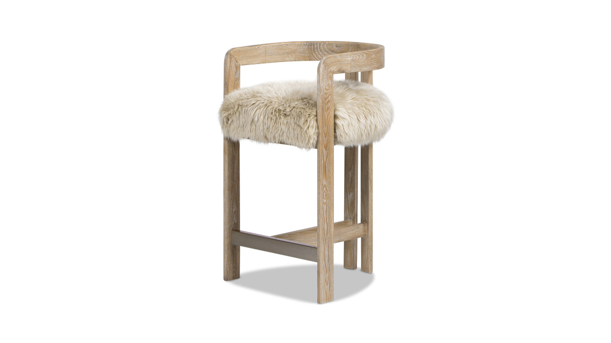 jennifer taylor home Millwick 26.5" Low Back Genuine Fur Counter Stool Natural Blonde