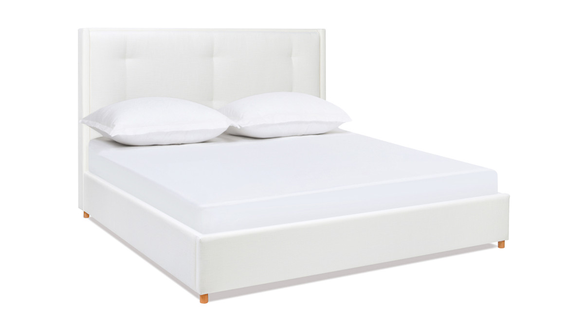 jennifer taylor home Miramar King Cushion-Back Headboard Platform Bed Frame Antique White