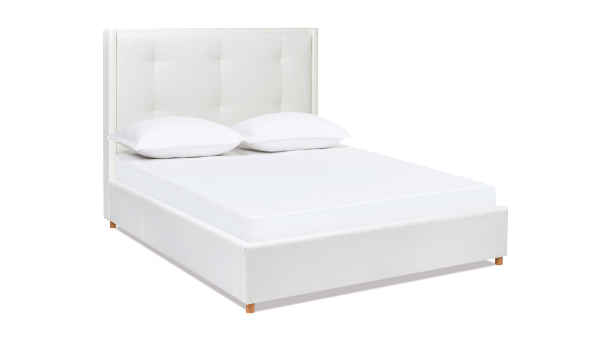 jennifer taylor home Miramar Queen Cushion-Back Headboard Platform Bed Frame Antique White