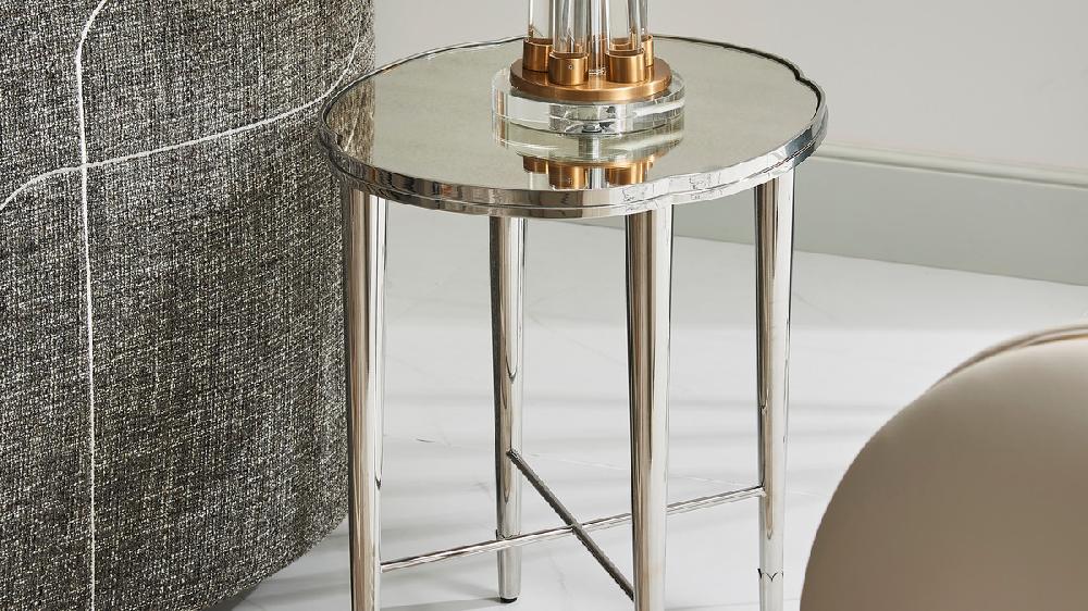jennifer taylor home Mithril 22" Scalloped Mirrored End Table Polished Silver Stainless Steel