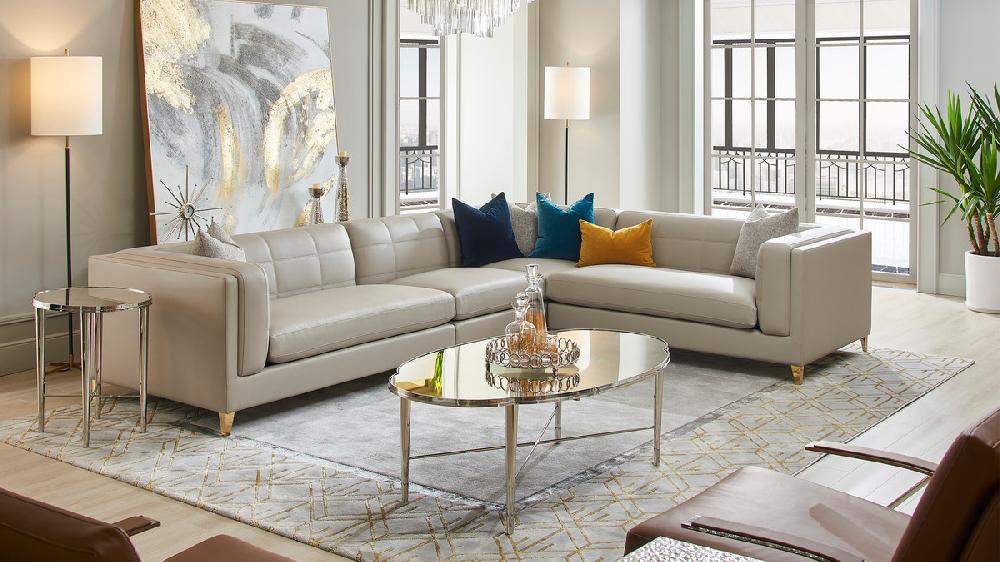 jennifer taylor home Mithril 52" Scalloped Mirrored Coffee Table Polished Silver Stainless Steel