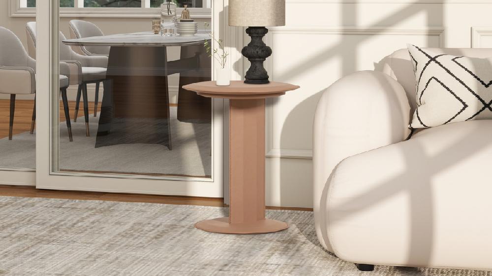 Jennifer Taylor Home Mode 18" Leatherette Round C-Shaped Sofa Side Table Saddle Brown