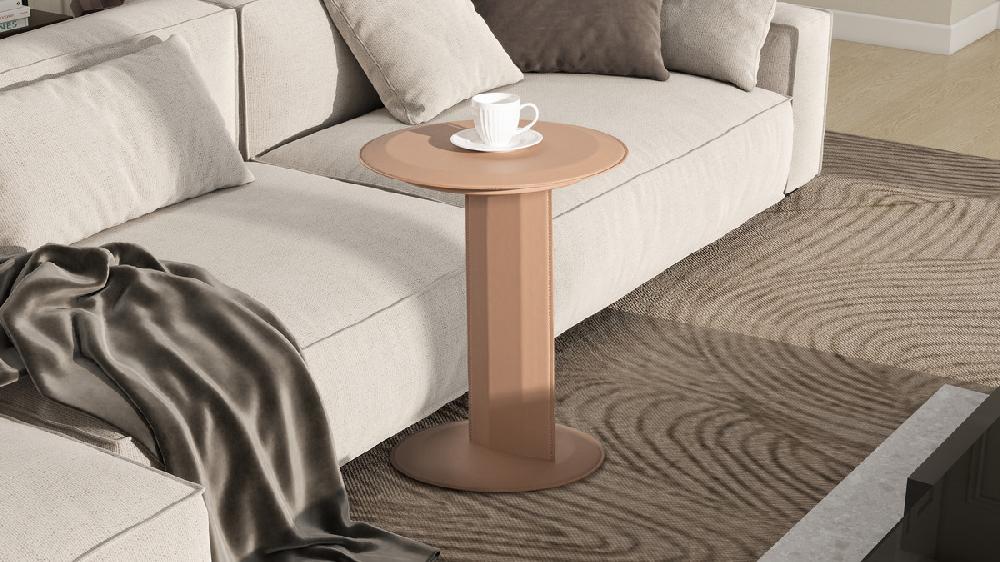 Jennifer Taylor Home Mode 18" Leatherette Round C-Shaped Sofa Side Table Saddle Brown