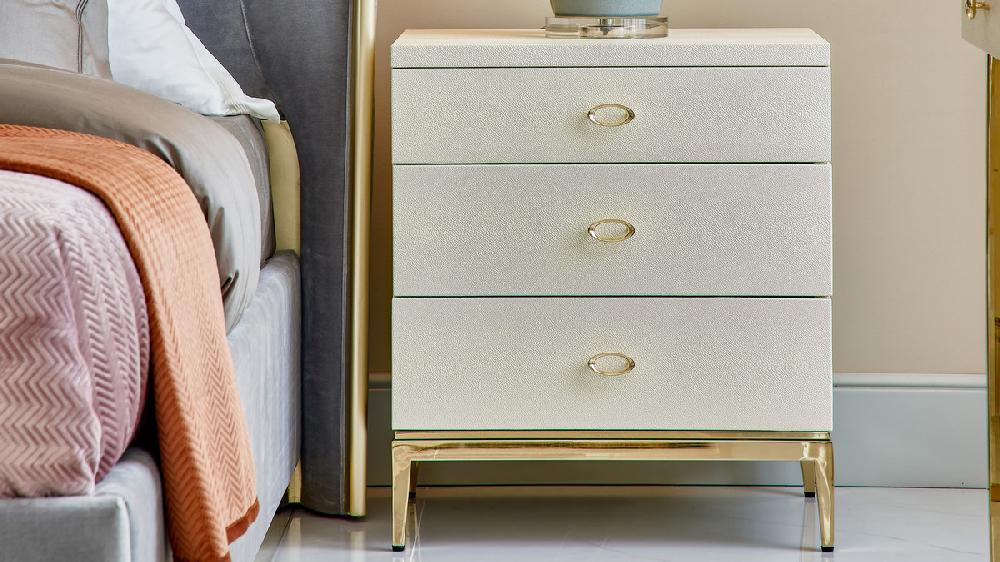 jennifer taylor home Mystic 22" 3-Drawer Storage End Table Pearl White Faux Shagreen