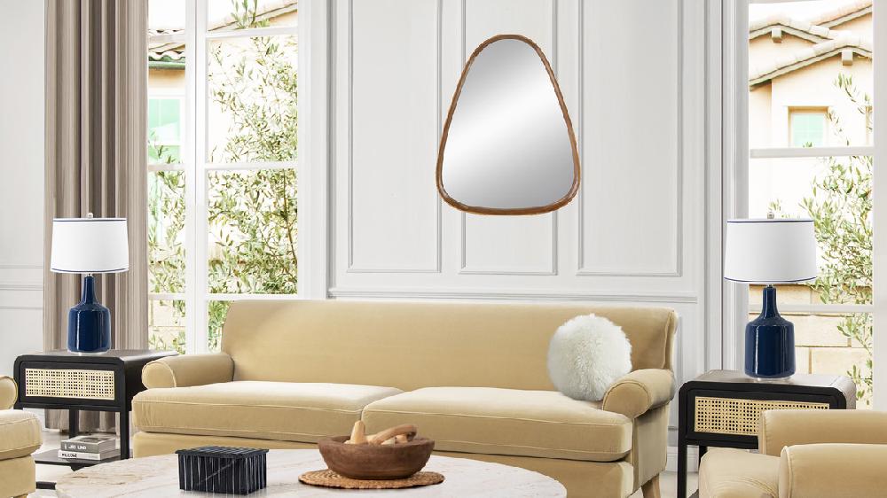 Jennifer Taylor Home Naveen 37.5" Natural Pine Wood Oblong Oval Modern Wall Mirror