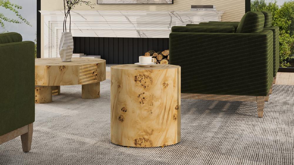 Jennifer Taylor Home Nebula 20" Burl Wood Accent Oval Pillar Side Table Warm Natural Brown