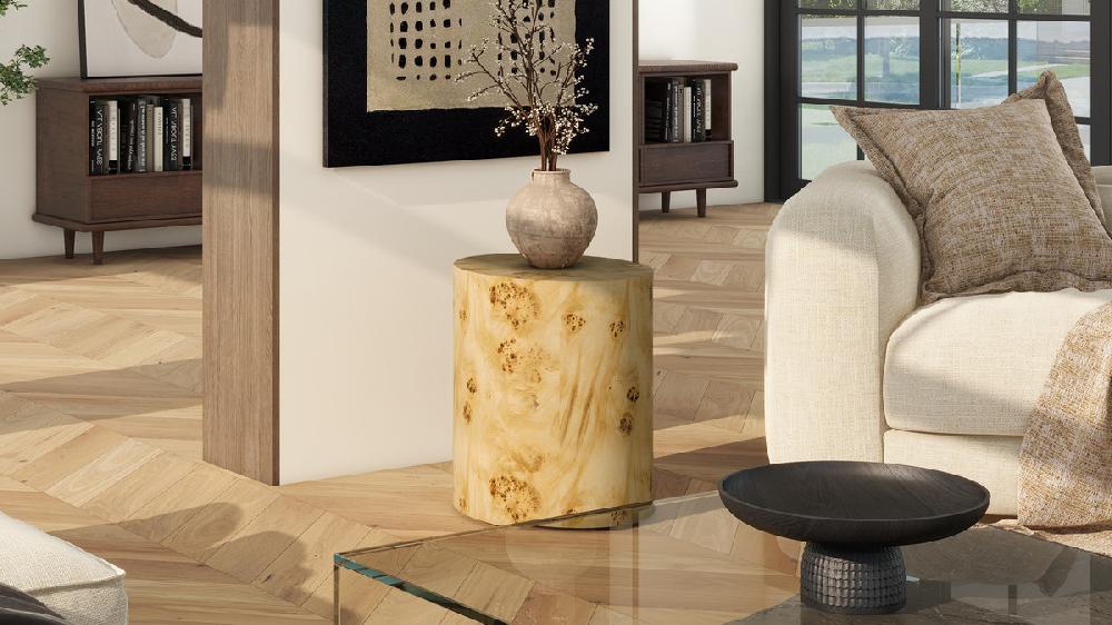 Jennifer Taylor Home Nebula 20" Burl Wood Accent Oval Pillar Side Table Warm Natural Brown