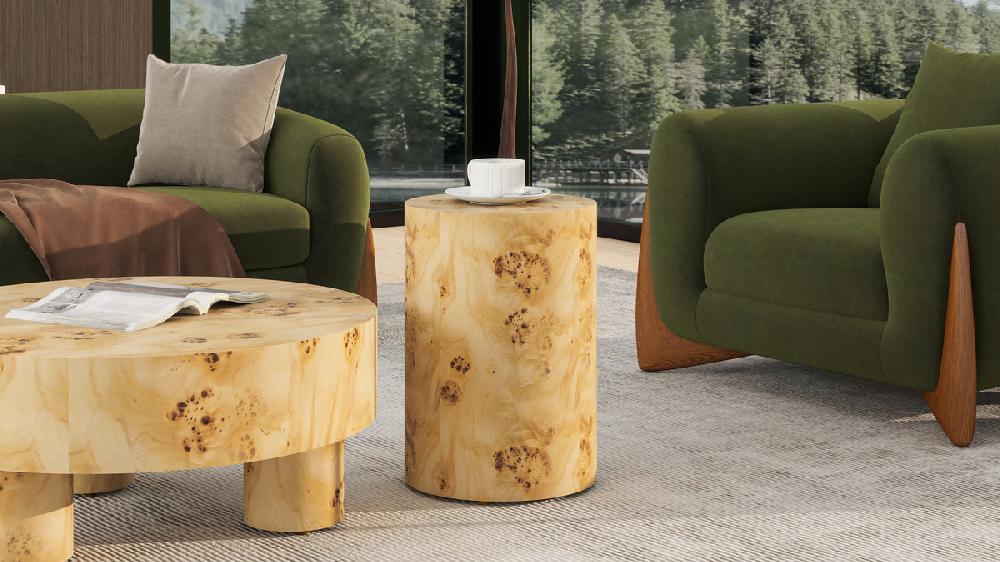 Jennifer Taylor Home Nebula 22" Burl Wood Accent Pillar Side Table Warm Natural Brown