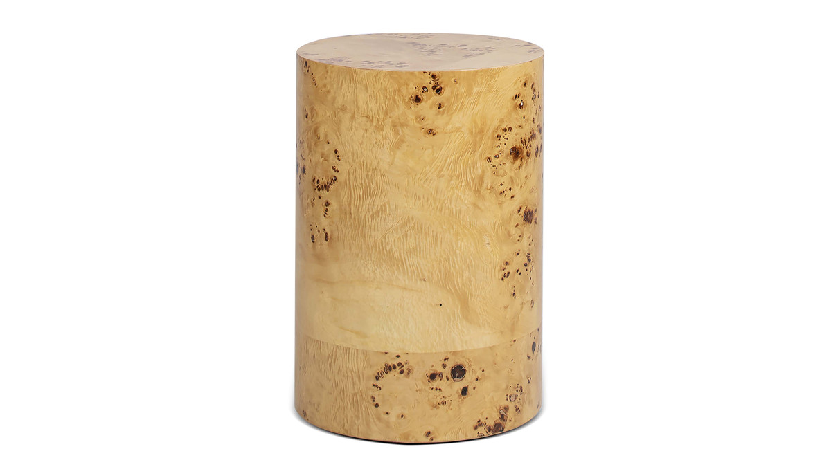 jennifer taylor home Nebula 22" Burl Wood Accent Pillar Side Table Warm Natural Brown