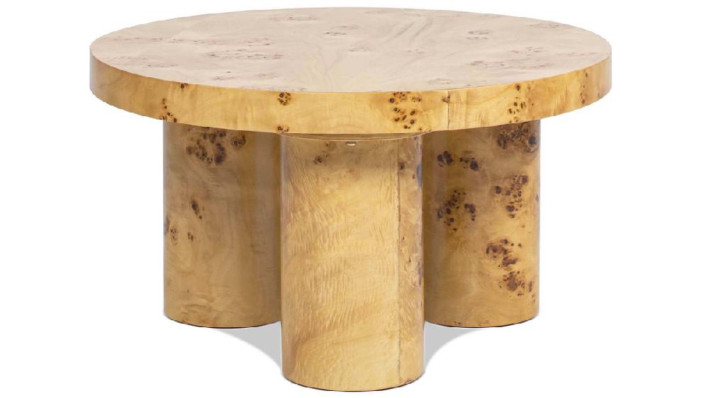 Jennifer Taylor Home Nebula 28" Burl Wood Round Pillar Leg Coffee Table Warm Natural Brown